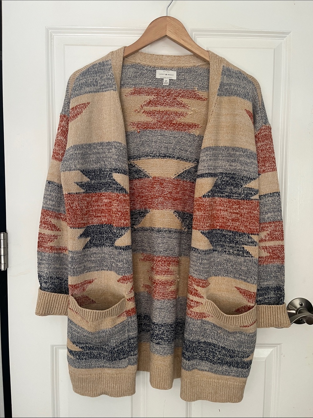 Lucky Brand Aztec Cardigan Sz Small Open Southwest Oversized Sweater Pockets